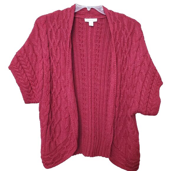 Coldwater Creek Wool Blend Cable-Knit Open Short Sleeve Cardigan Size Large (14) - Picture 1 of 6